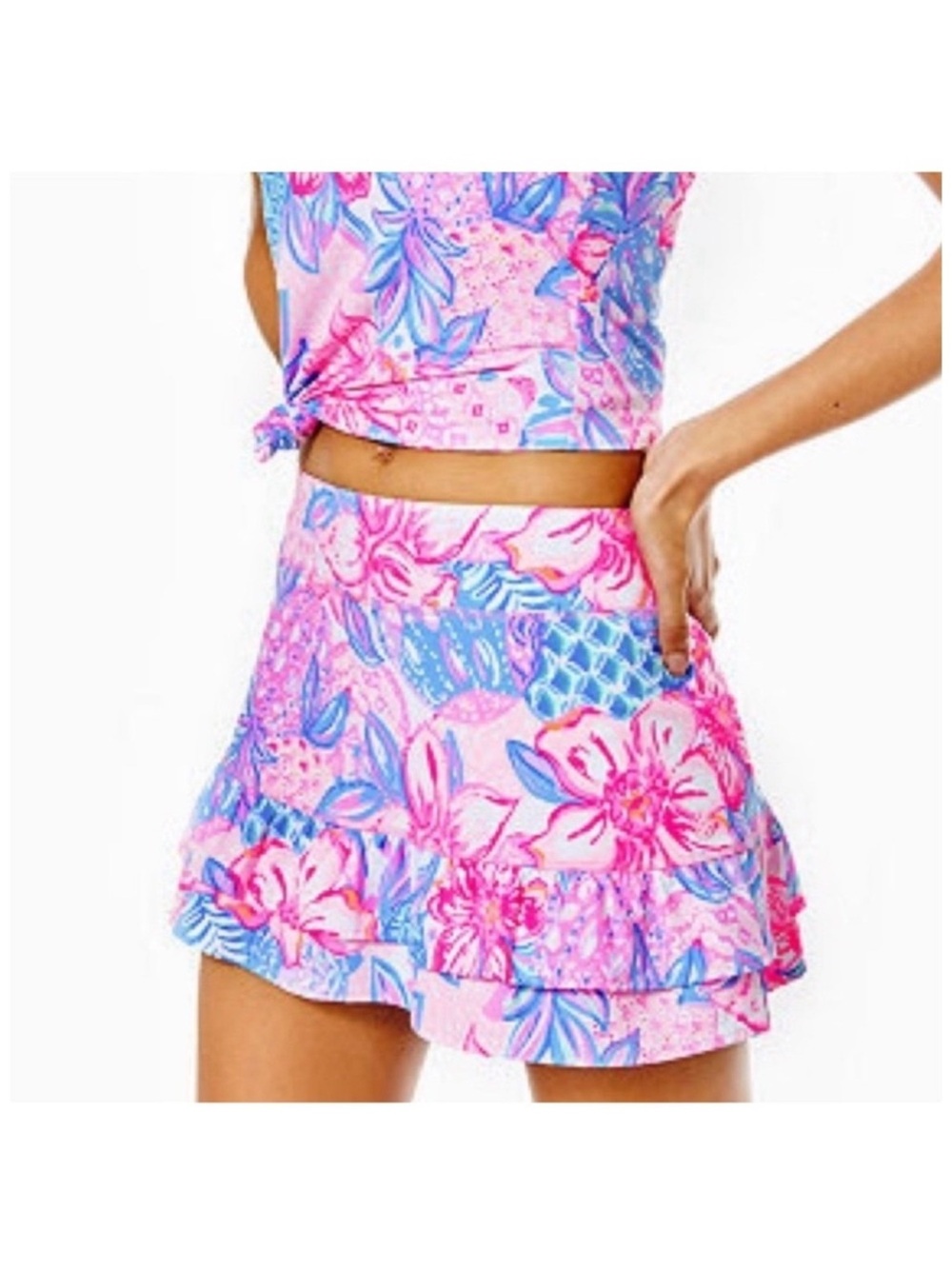 Lilly Pulitzer Fern Snappy Turtle Ruffled 13" Skort XL PINK